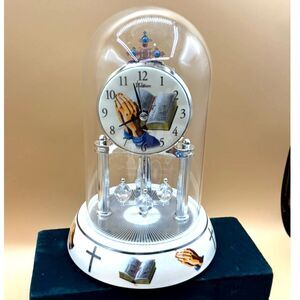 Waltham Prayer Hands Anniversary Clock Glass Dome 9" x 6" battery operated